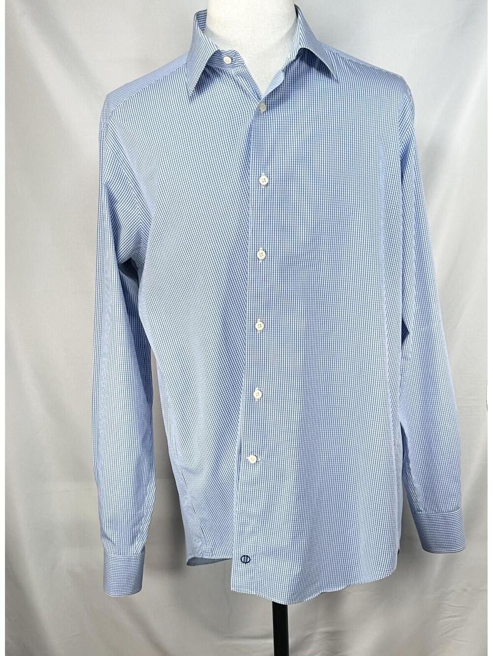 David Donahue Trim Tall 100% Cotton Button Up Blue Mens XL
